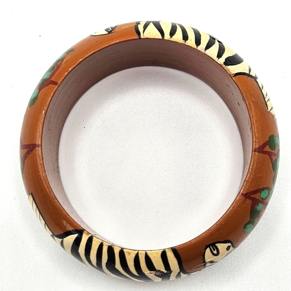 VINTAGE Hand-Painted Safari Zebra Wooden Wood Bangle Bracelet - Picture 5 of 5